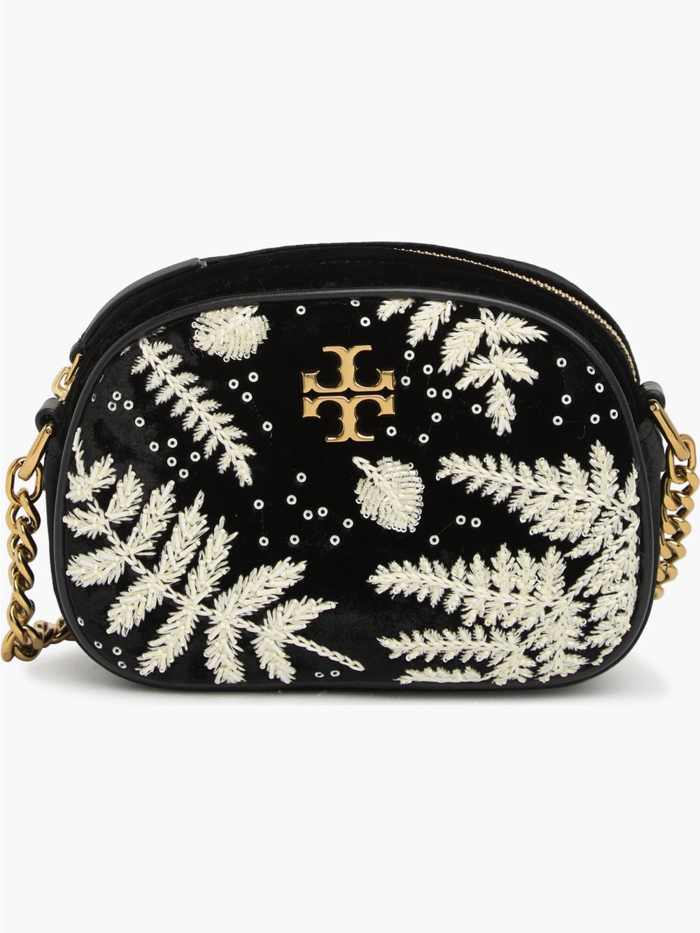 Tory Burch Black Velvet Crossbody with Ivory Embroidery